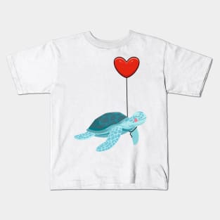 Turtle Watercolor Sea Ocean Underwater Valentine's Day Kids T-Shirt